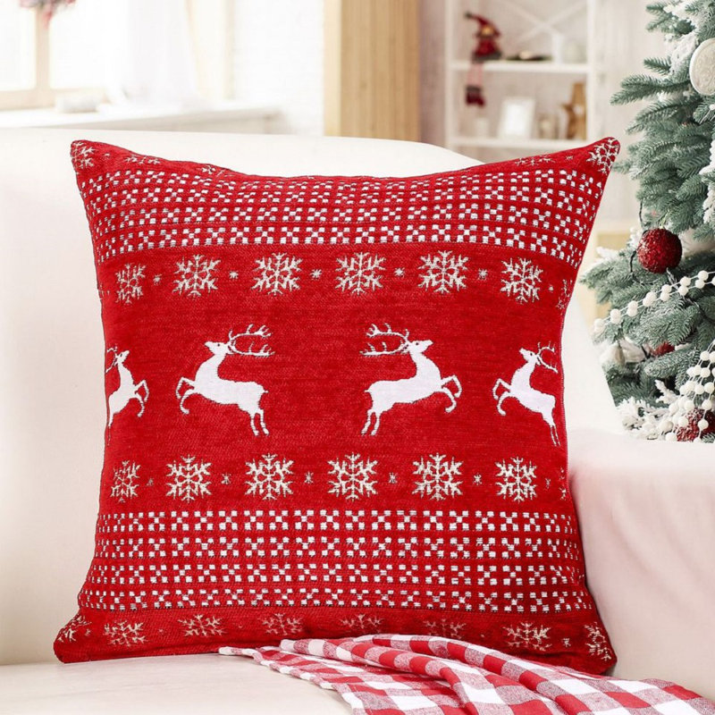 Saltaire Cotton Patchwork Red Square Euro Cushion
