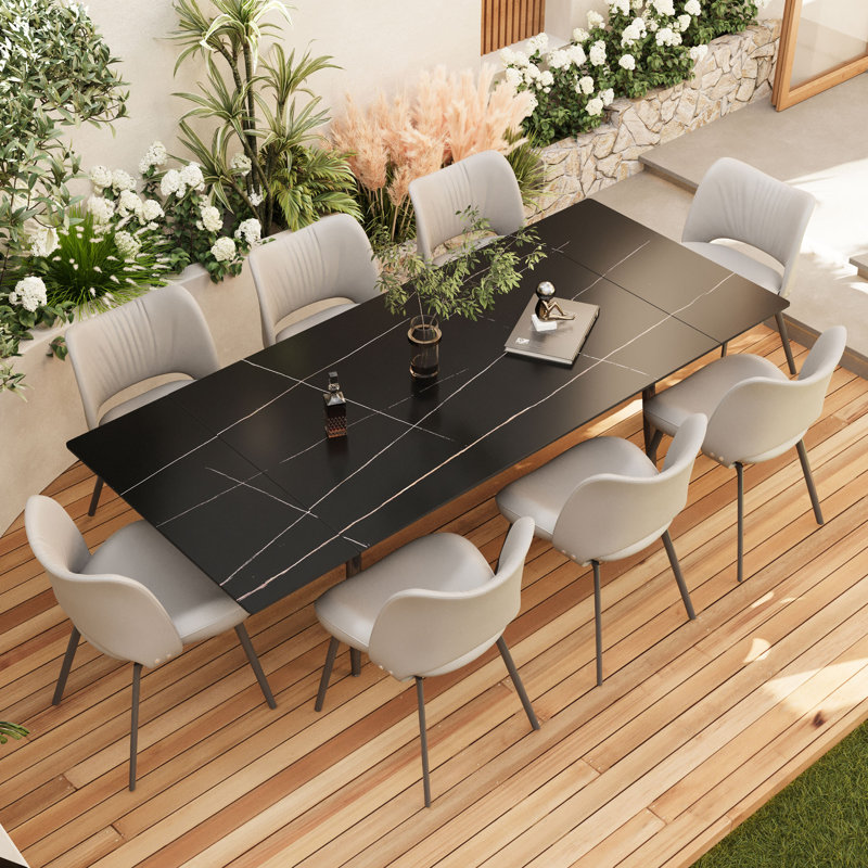 Trakia 62.9 In To 94.4 In  Black Sintered Stone Tabletop, Suitable For 8-10 People Dining