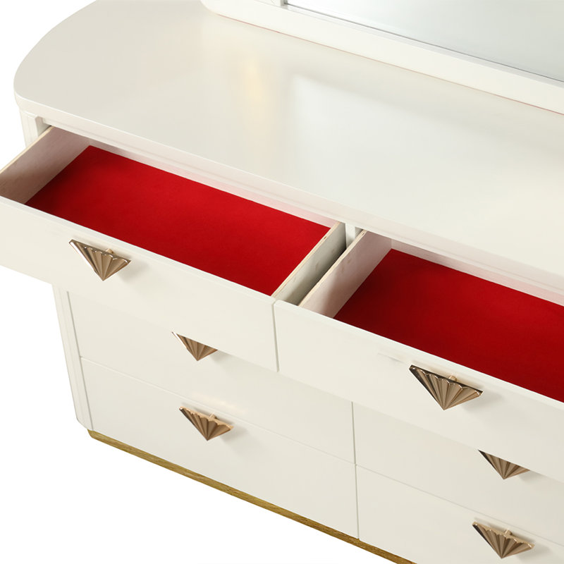 Ensemble de chambre à coucher rembourrée Zimran, Grand lit, 5 Pcs: Dresser, Mirror, Bed, Nightstand, Chest