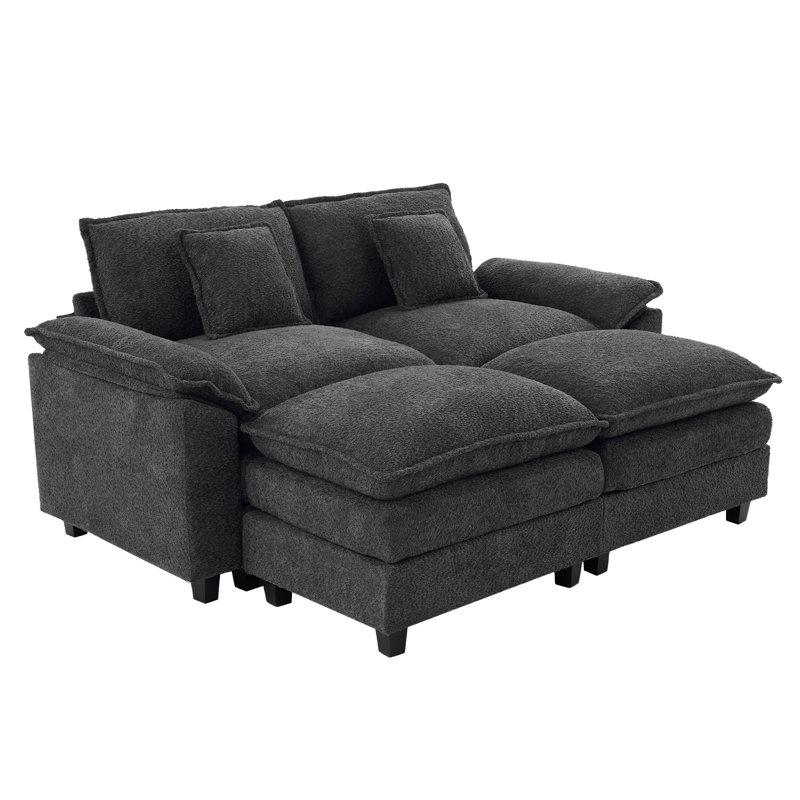 Canapé modulaire rembourré Natanael 4 places avec méridienne réversible et méridienne inclinable Natanael, Dark Grey Chenille