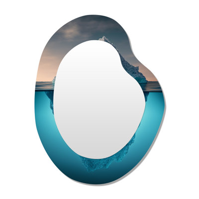 Naswith Iceberg Half Under Water Surface I - Coastal Unique Shape Decorative Mirror, Blue Asymmetrical Wall Mirror, Printed Metal Art
