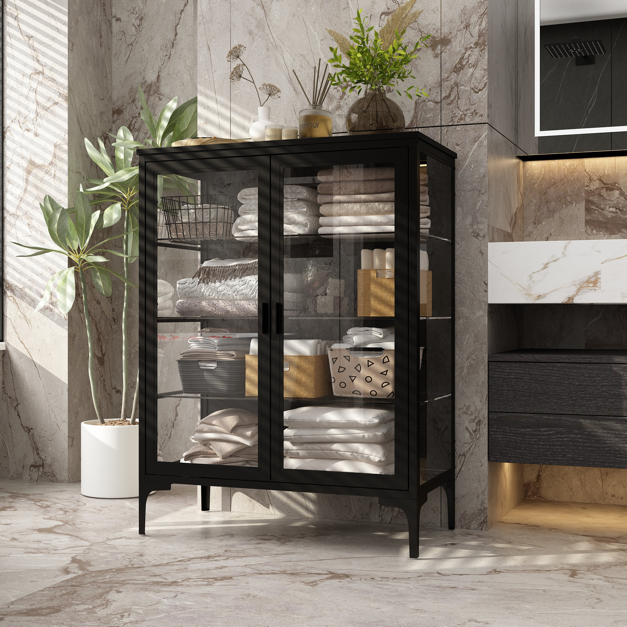 Latitude Run® Two Door Glass Bathroom Storage Cabinet "& Reviews" | Wayfair