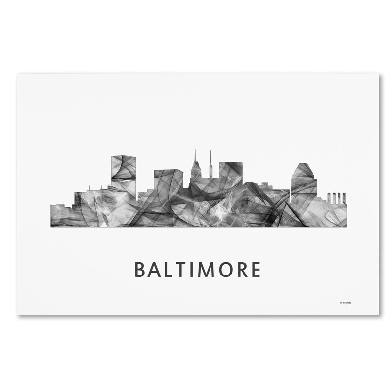 « baltimore maryland horizon wb-bw », reproduction d’impression sur toile tendue, H 30 po x l 47 po x P 2 po