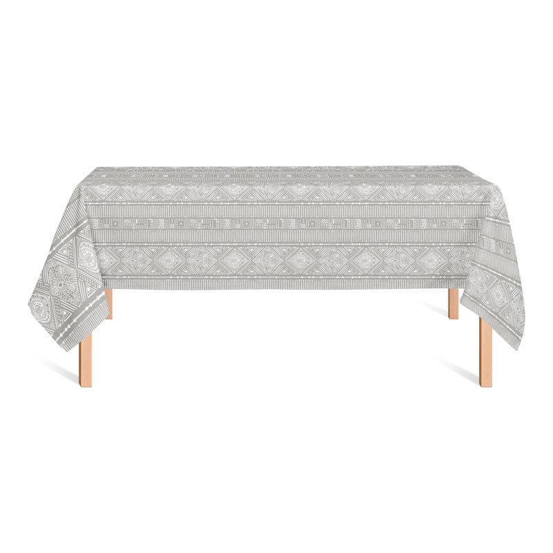 Rectangular Geometric Polyester Tablecloth, Gray