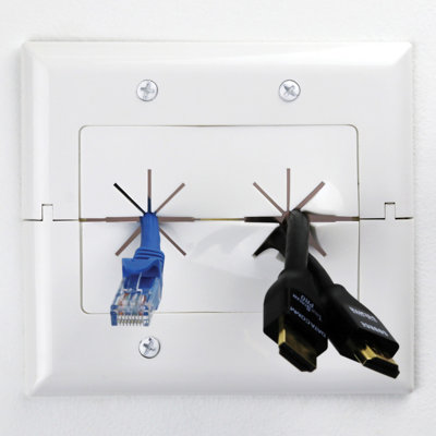 Datacomm 2-Gang Split Plate With Flexible Opening (Light Almond)
