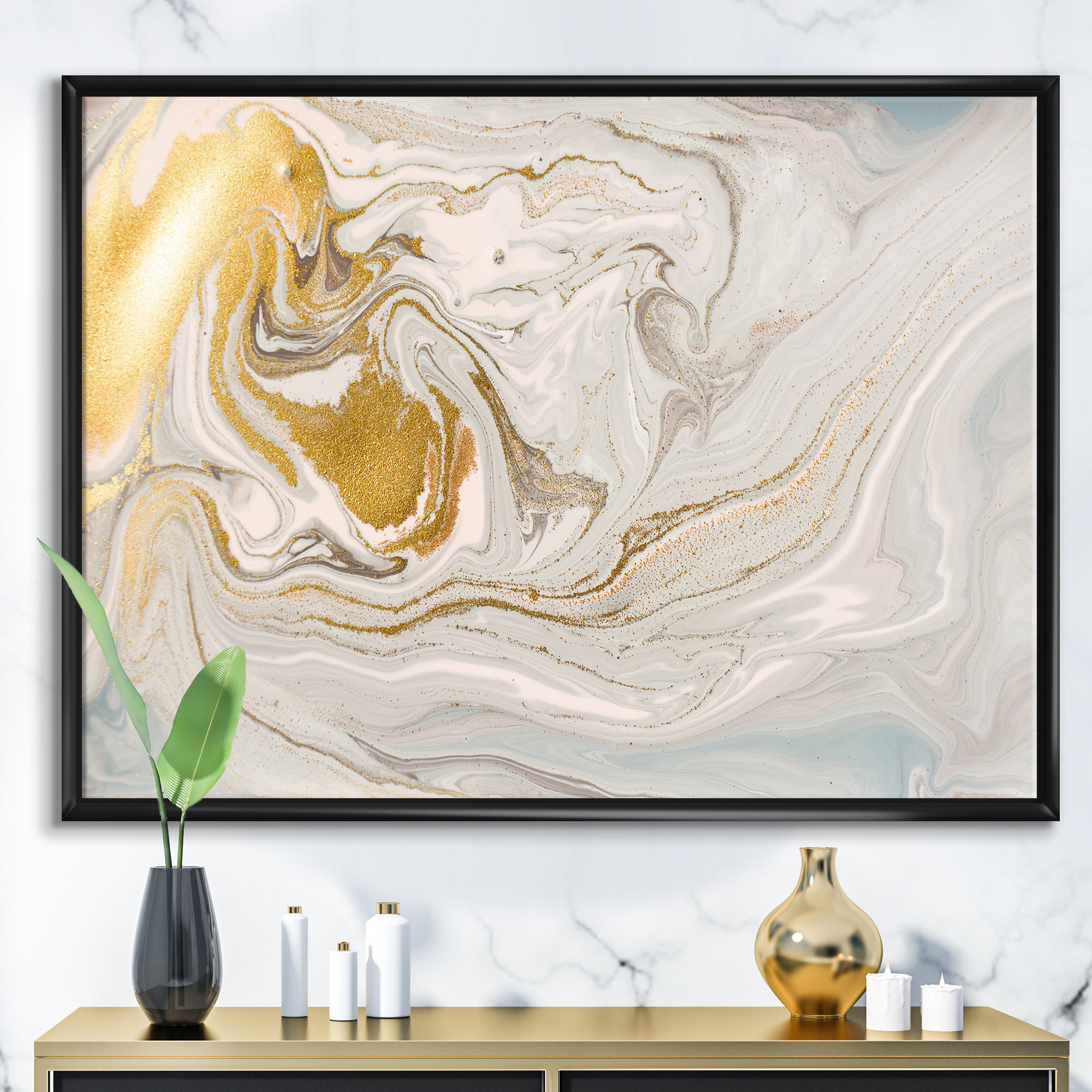 Etta Avenue™ Pastel and Gold Glitter Marble - Picture Frame Painting ...