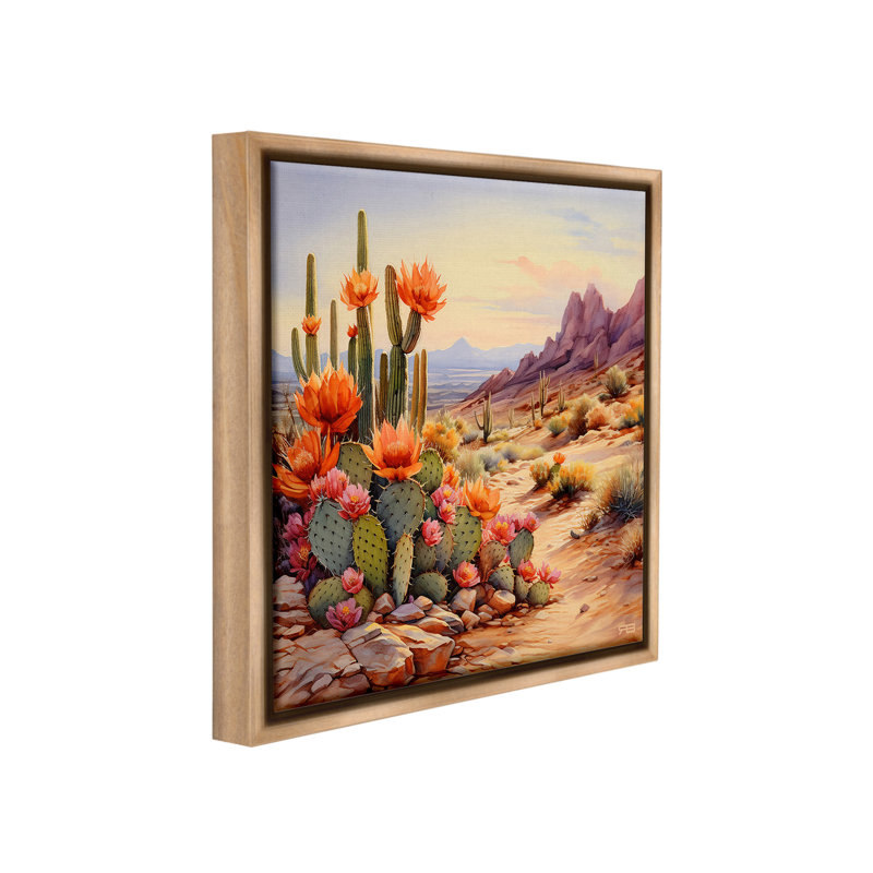 «Cactus Flower Landscape» par RB sur, H 18 po x l 18 po, Cadre flottant orme Montalcino