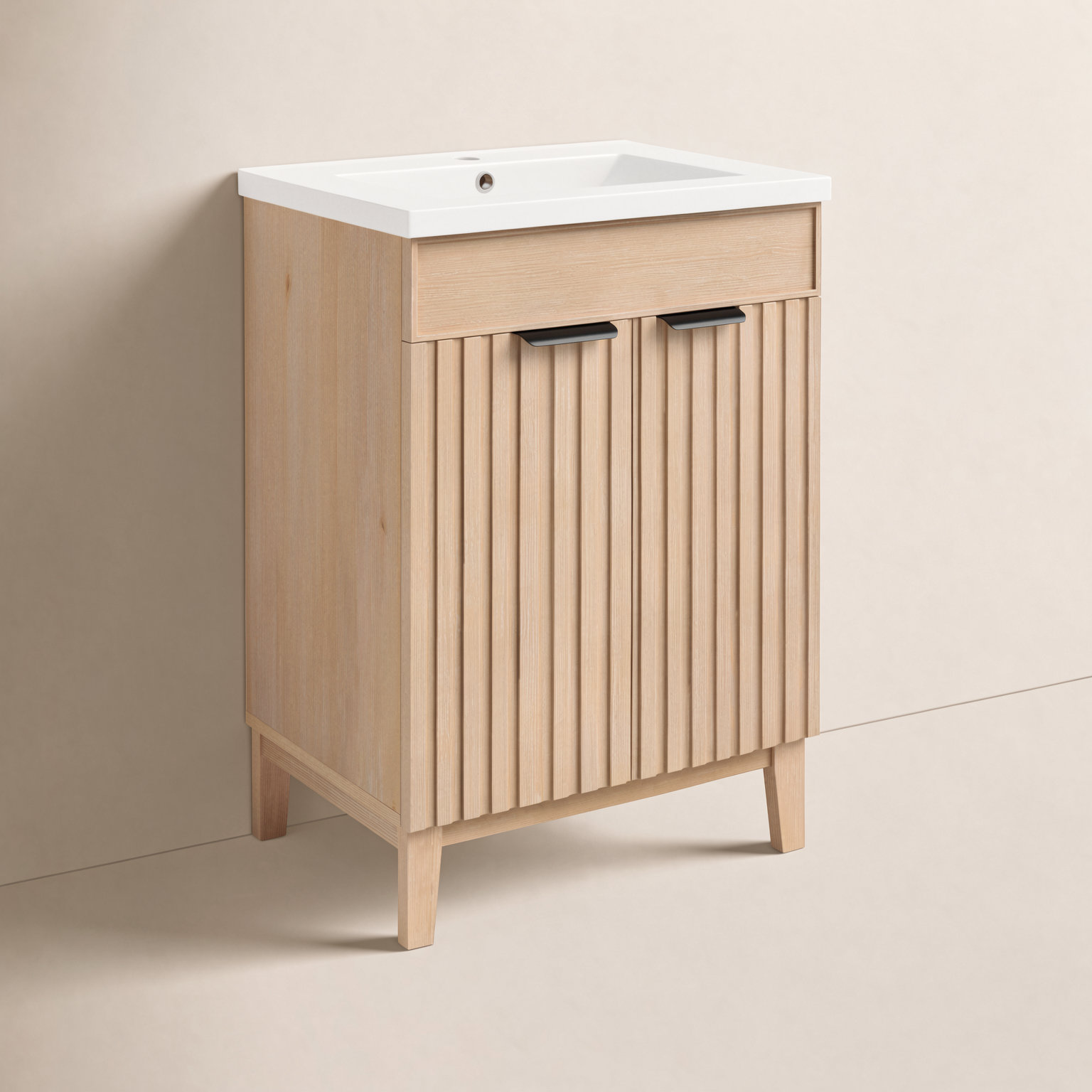 Dansfield 24'' Single Bathroom Vanity, Fir Wood Brown, Matte Black
