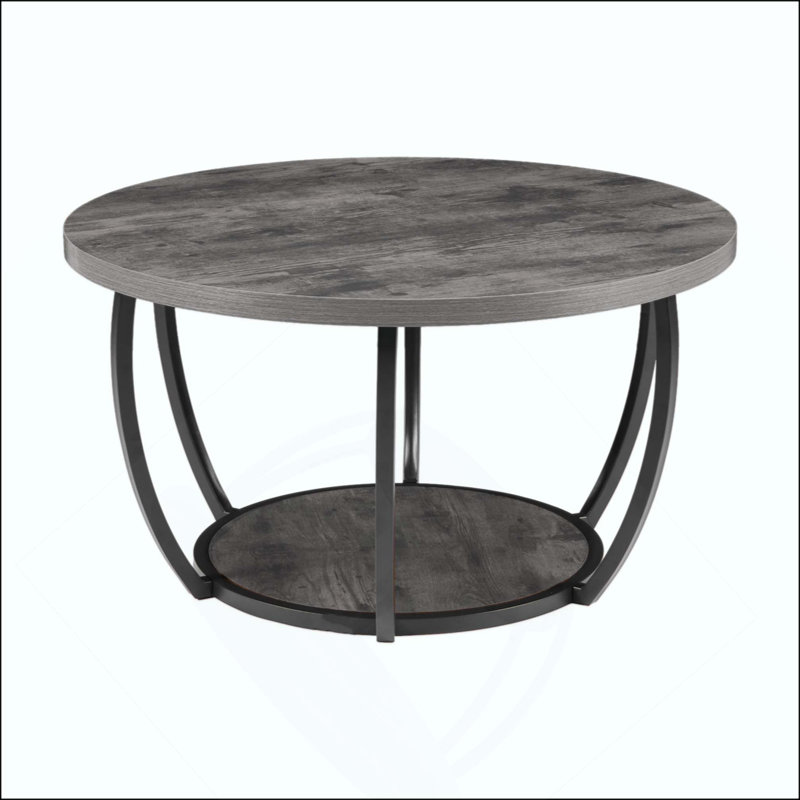 Table basse, table basse ronde moderne, bureau central en bois à 2 niveaux avec rangement ouvert, bureau d'appoint minimaliste et robuste en métal pour le salon, le bureau, facile à assembler