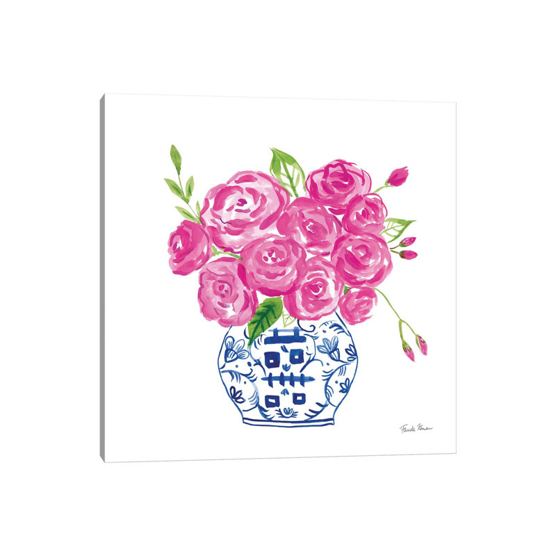 Chinoiserie Roseson White II by Farida Zaman - Wrapped Canvas Print, 30.48 cm H x 30.48 cm W