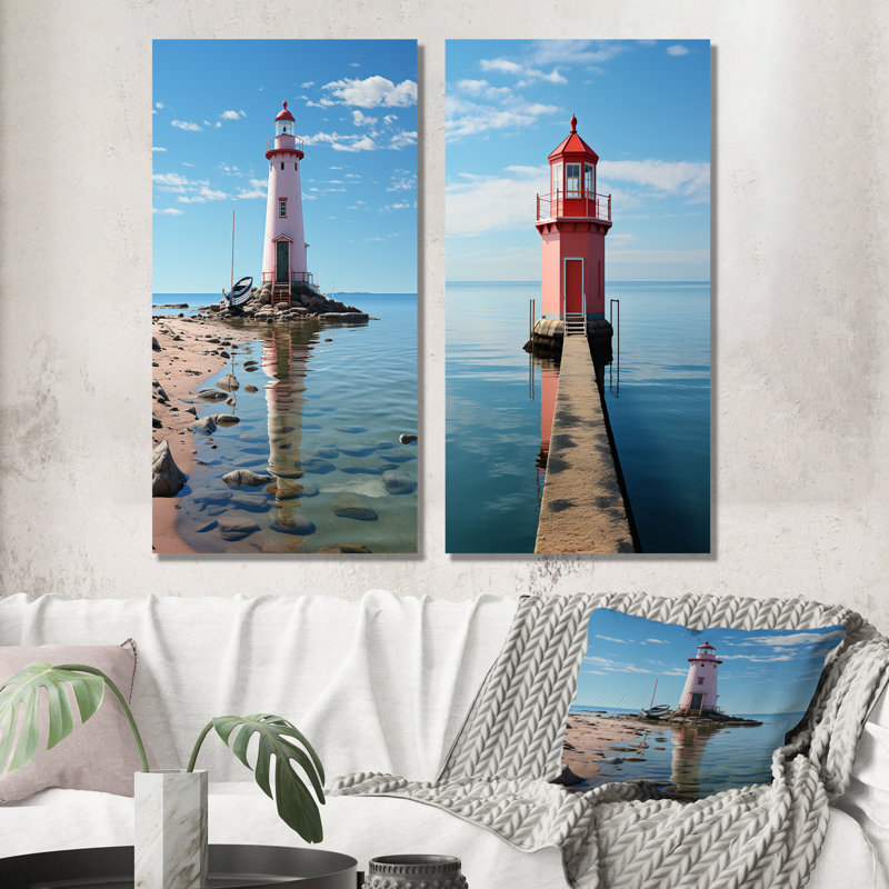 «Light House Simplicity At Sea», ensemble d'art mural sur toile bord de mer, Toile tendue, H 28 po x l 25 po