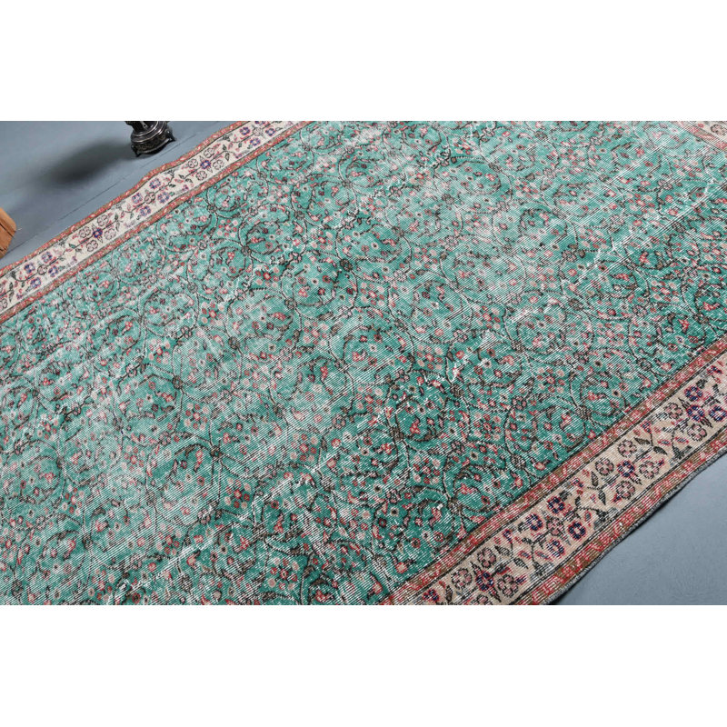 Spacieux tapis turc Anatolian rétro en vert vif pour un salon élégant ou un décor de bureau brun / vert