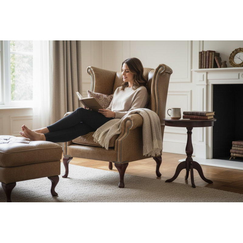 High Back Chesterfield Upholstered Wingback Chair, Cracked Wax Tan