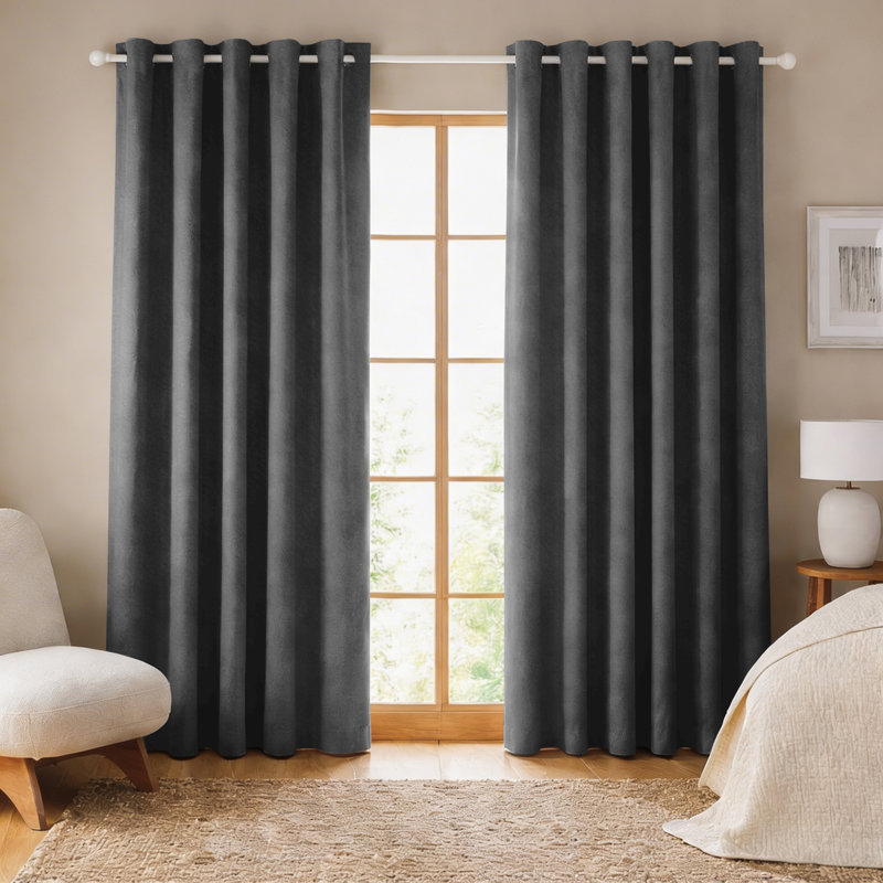 260 GSM Thermal Blackout Eyelet Curtains, Single Panel 167cm Width x 213cm Drop, Dark Grey