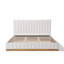 Structure de lit très grand beige avec tête de lit rembourrée en lin et base en bois massif-770112231