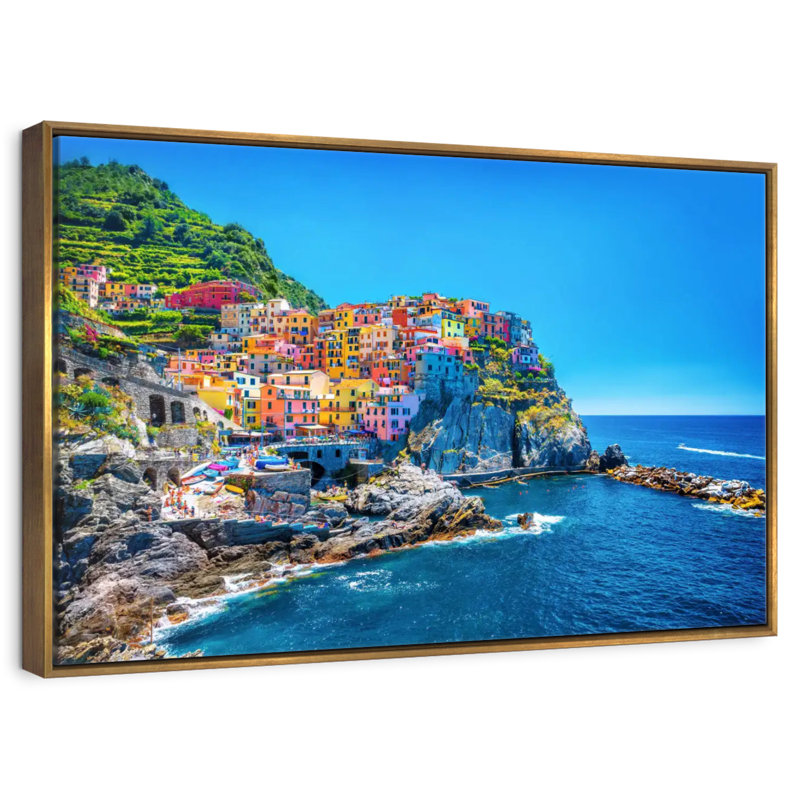 Cinque Terre, bord de mer, Cadre flottant doré, 37 po x 25 po
