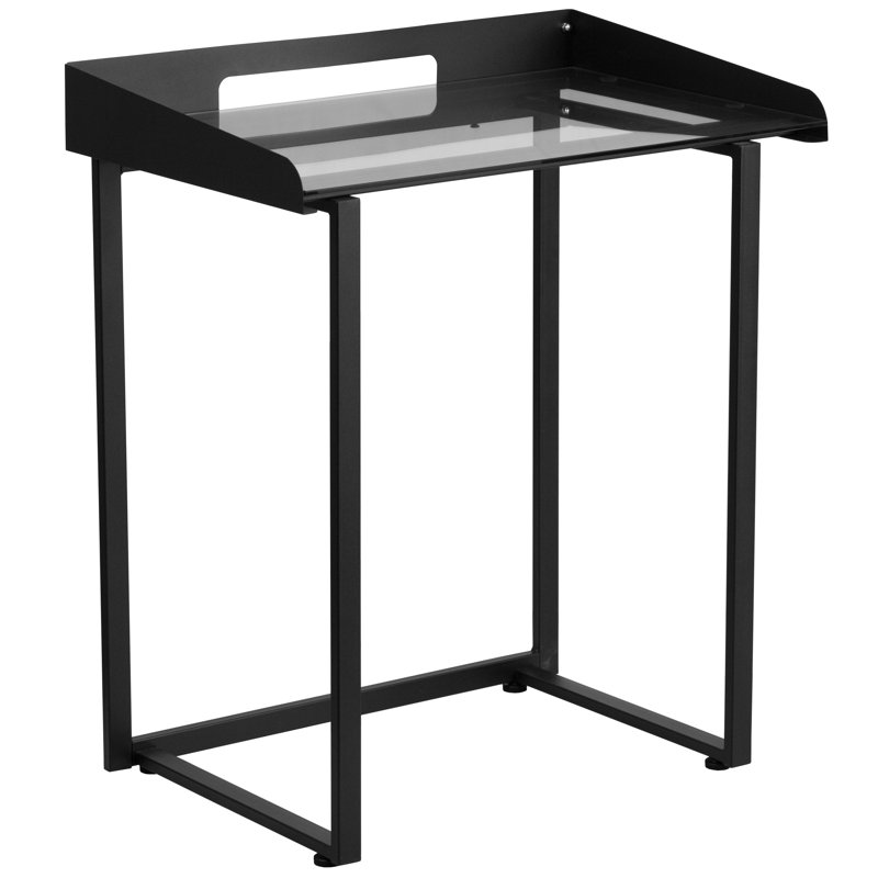 Bureau en verre trempé transparent Maribeth avec bordure de gestion des câbles surélevée et structure en métal