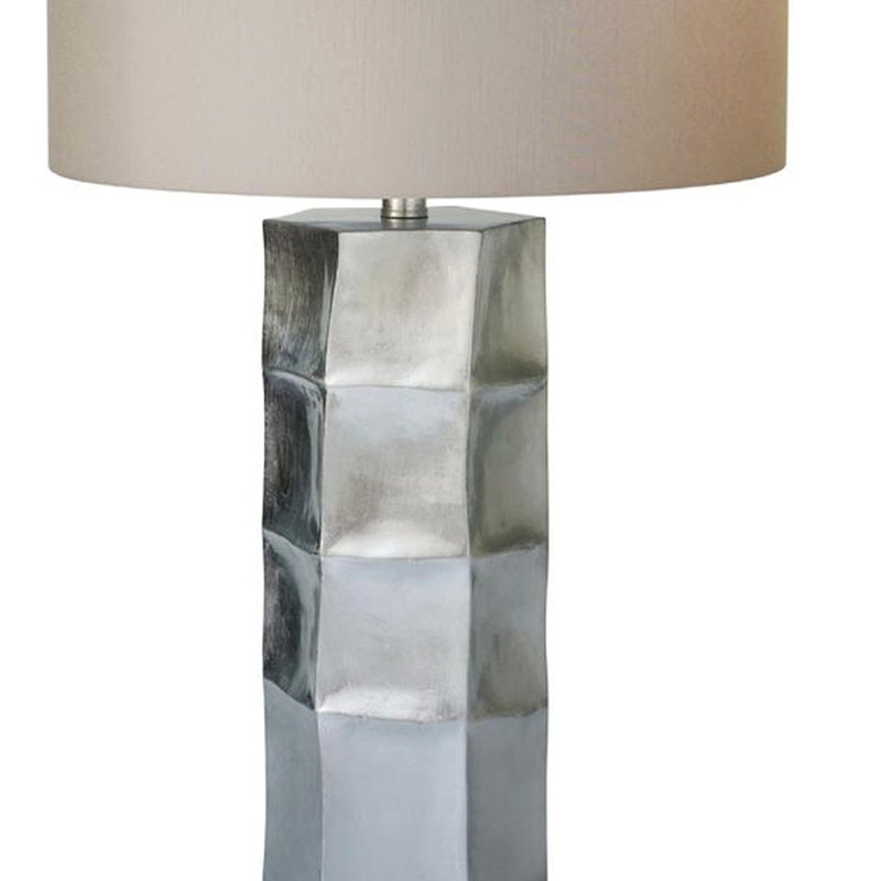 Transitional 1 Light Silver Leaf Table Lamp, Silver