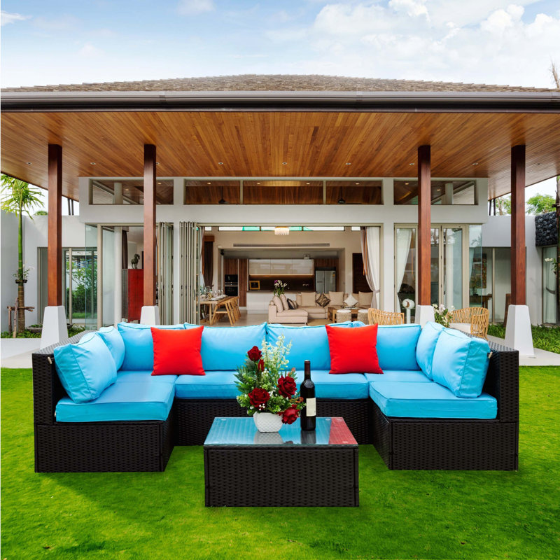 5 Pieces PE Rattan Sectional Outdoor Furniture U Sofa Set