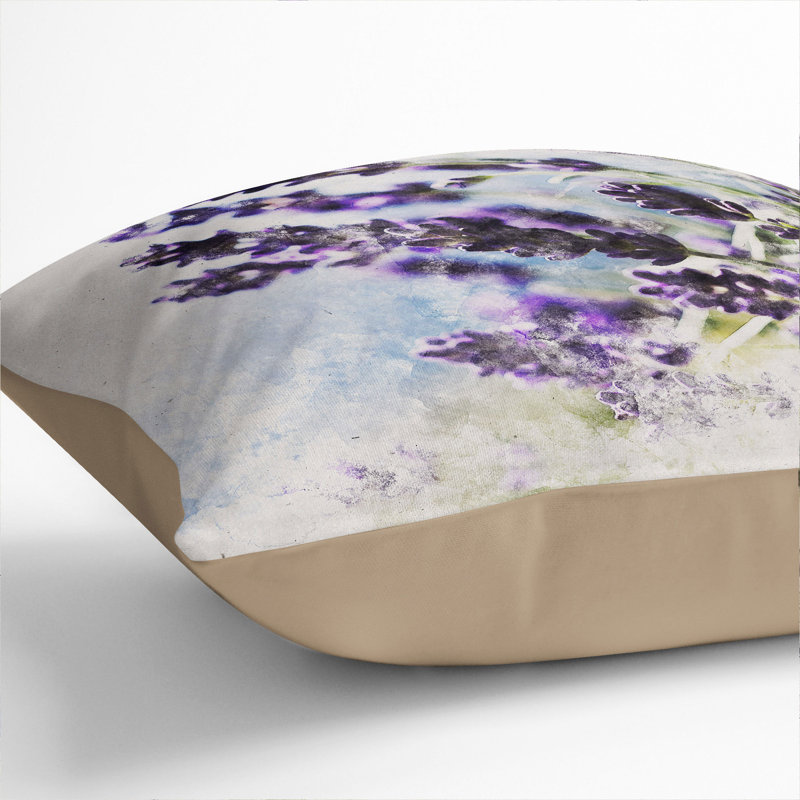 Lavender Vol.2 Watercolour Square Throw Cushion, 55cm H x 55cm W x 20cm D, Stone