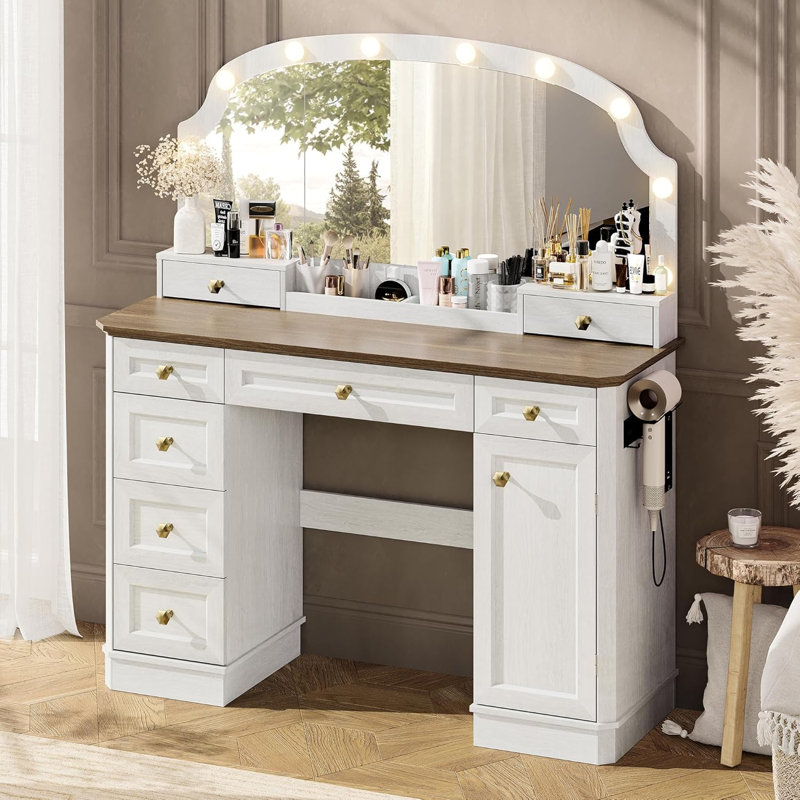 Meuble-lavabo avec miroir et lumières Farmhouse, Oak/White