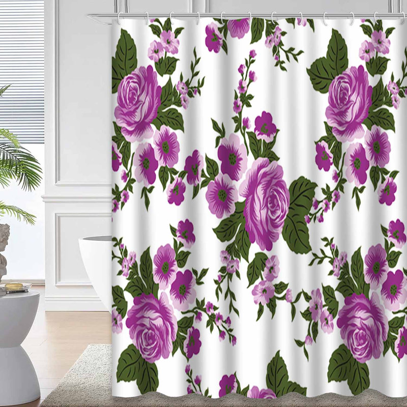 Rideau de douche imperméable à motif floral rose avec 12 crochets, L 72 po x l 78 po