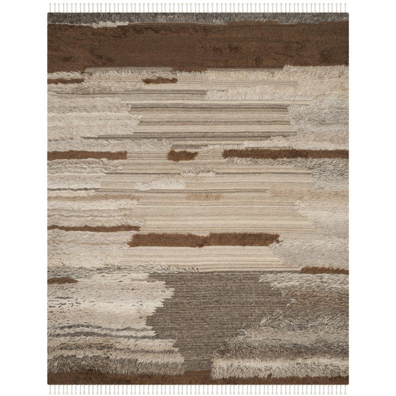 Alimatou Hand Knotted Wool/Cotton Abstract Rug in Gray/Brown, Rectangle 8' x 10'