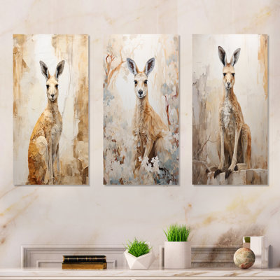 Minimal Charming Kangaroo - Kangaroo Canvas Prints Set Of 3