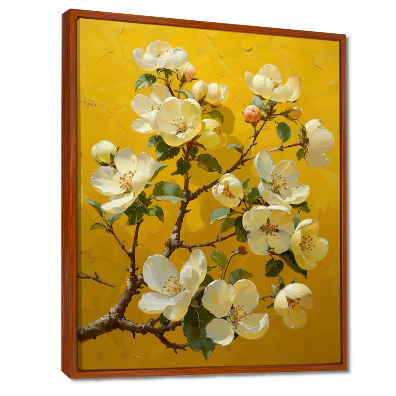  «Yellow Apple Blossom Blooming Beauty», reproduction d'art murale, Cadre flottant brun, H 12 po x l 20 po