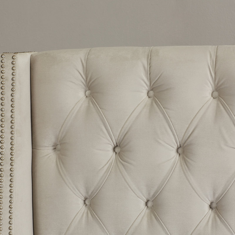 Avala Upholstered Wingback Bed, Classic Velvet Light Grey, King