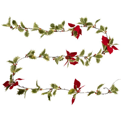 Pre-Lit B/O Mistletoe And Berry Christmas Garland - 7.5' X 5" - Warm White Lights