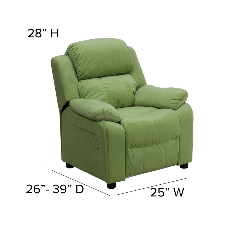 Deluxe Padded Contemporary Kids Recliner with Storage Arms, Microfiber - Avocado
