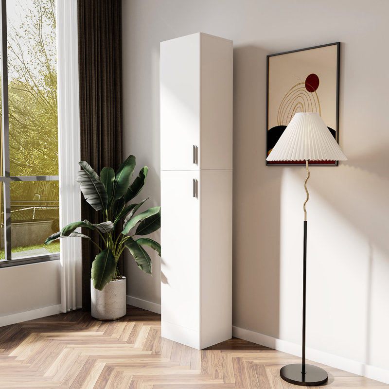 Élégante armoire de rangement autoportante blanche avec trois tablettes pour le charme de la maison