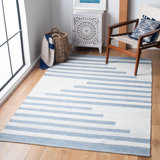 Wisen Hand Woven Cotton/Wool Striped Rug in Ivory/Blue
