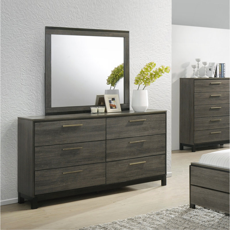 Ensemble de chambre à coucher au fini gris antique Ioana, grand lit, commode, miroir, table de chevet, commode