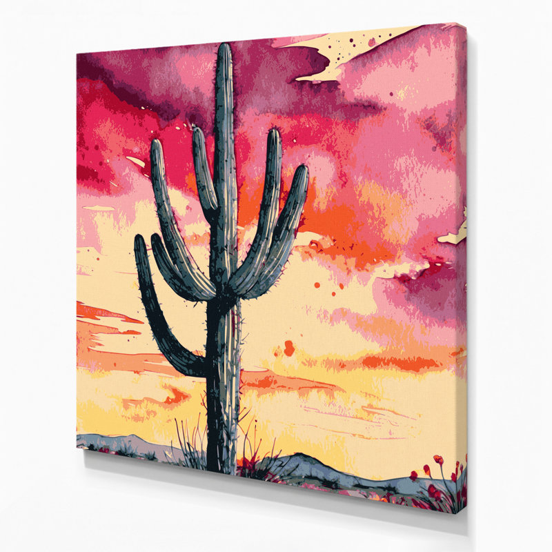 «Southwestern Plants Saguaro Cactus 190», art mural sur toile orange, H 12 po x l 12 po