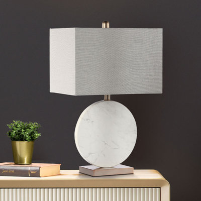Barbaro Marble Table Lamp with Ceramic Base for Bedroom Furniture, Bedside Buffet Lamp with Linen Shade