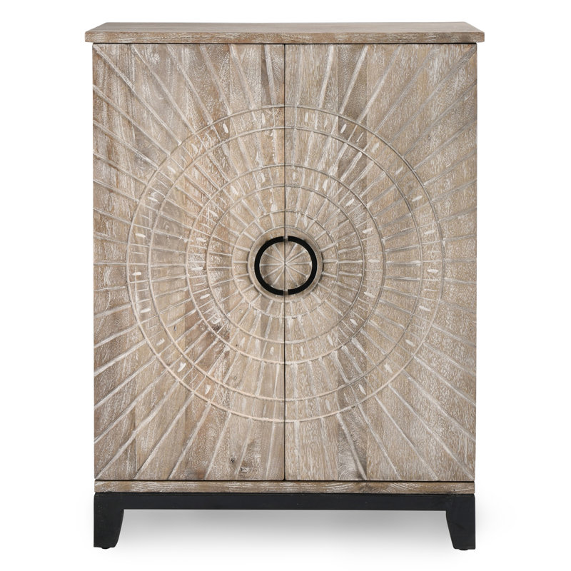 Viva Solid Wood Bar Cabinet, Iron/Beige/Black