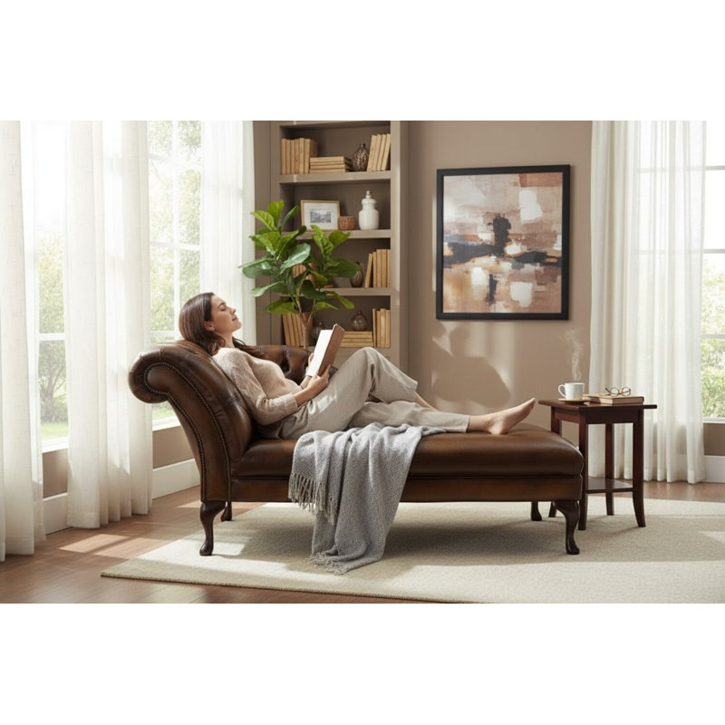 Upholstered Chaise Lounge, Left-Arm Chaise, Antique Tan