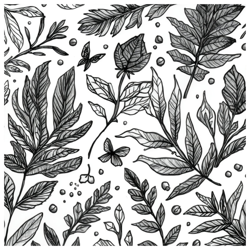 Couvertures noir et blanc avec illustration botanique, L 50 po x H 60 po