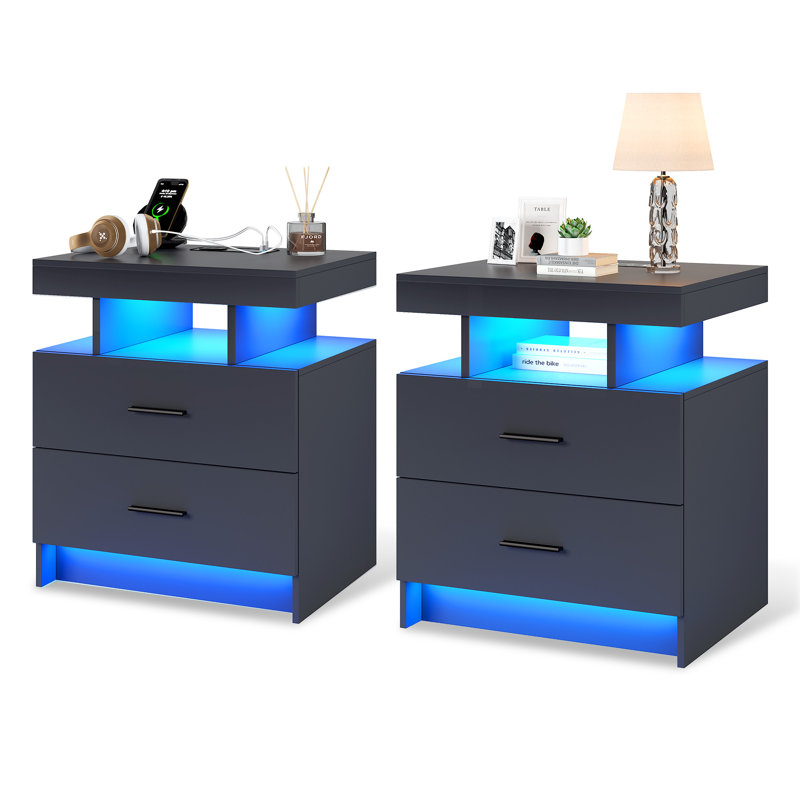 Bookhart Manufactured Wood Bedside Table, Grey/Matte Black