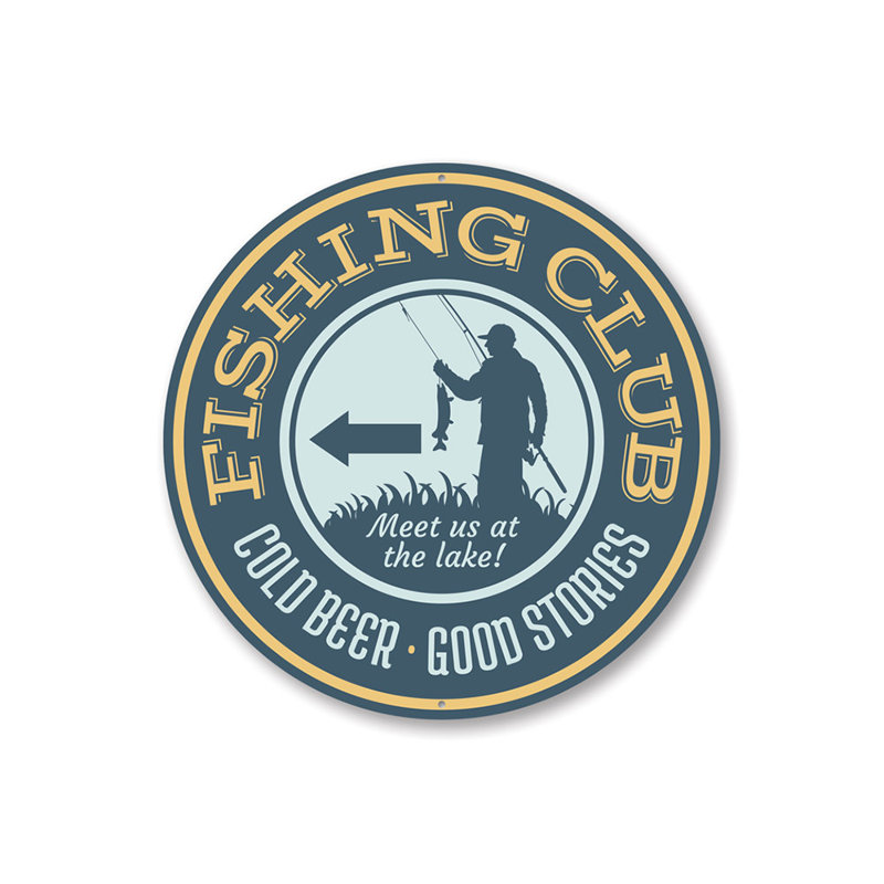 Panneau de pêche en aluminium «This Way Club», H 18 po x l 18 po x P 0,06 po