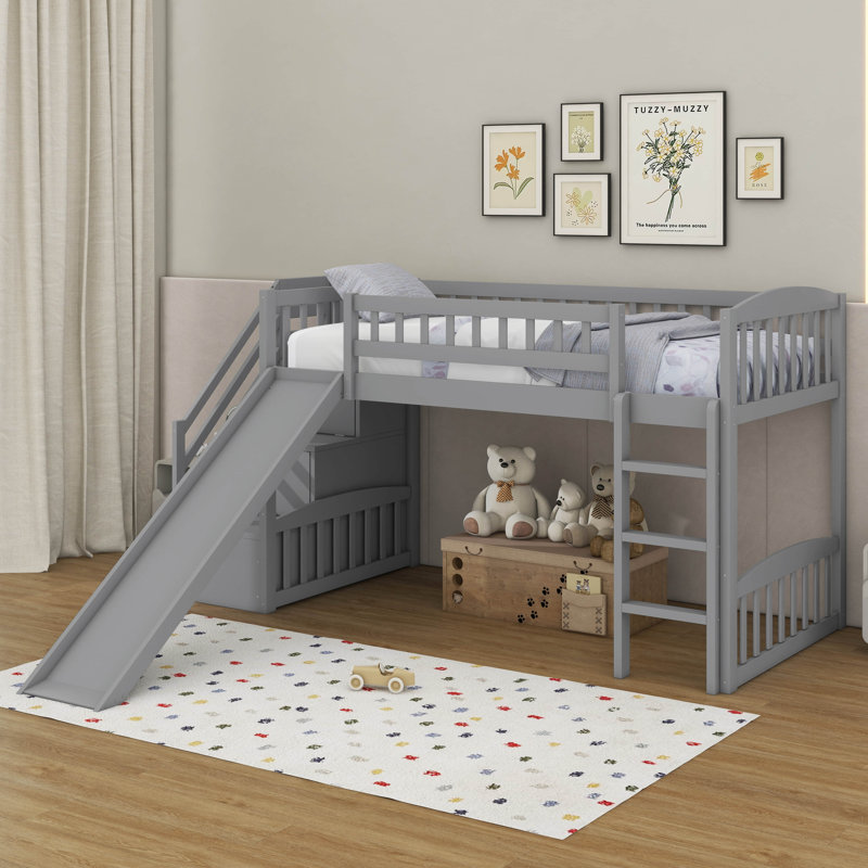 Twin Size Loft Bed With Slide, Gray