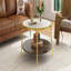 Table basse moderne à 2 niveaux en noyer avec plateau en verre et base dorée pour salon, 29,9 po