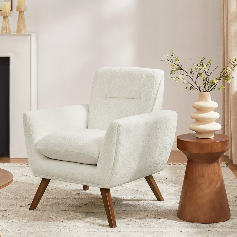 Robertia 32.68" W Upholstered Tufted Armchair, White Fabric