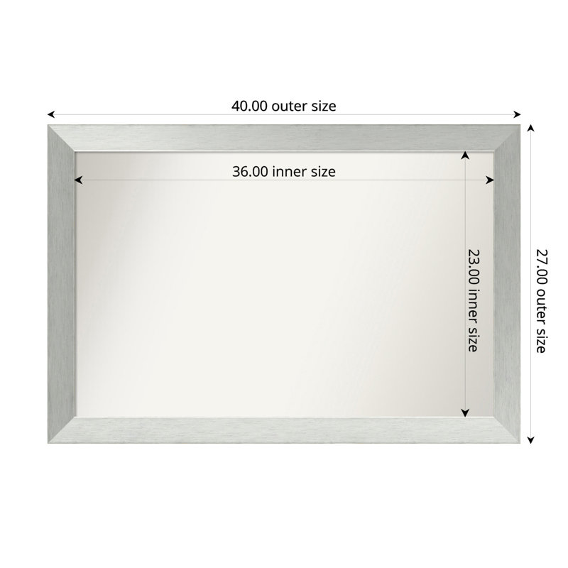 Miroir de salle de bain mural en argent brossé sans cadre, Rectangle, 27 po x 40 po