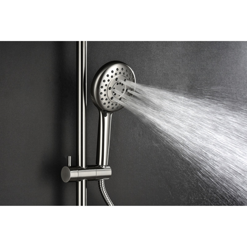 10" Simulated Rain Showerhead System With 4 Hand Shower, Adjustable Slide Bar, Soap Dish In Brushed Nickel Bathroom Shower Collection Comprising Showerhead, Bar And