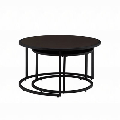 Modern Faux Leather Nesting Round Coffee Table