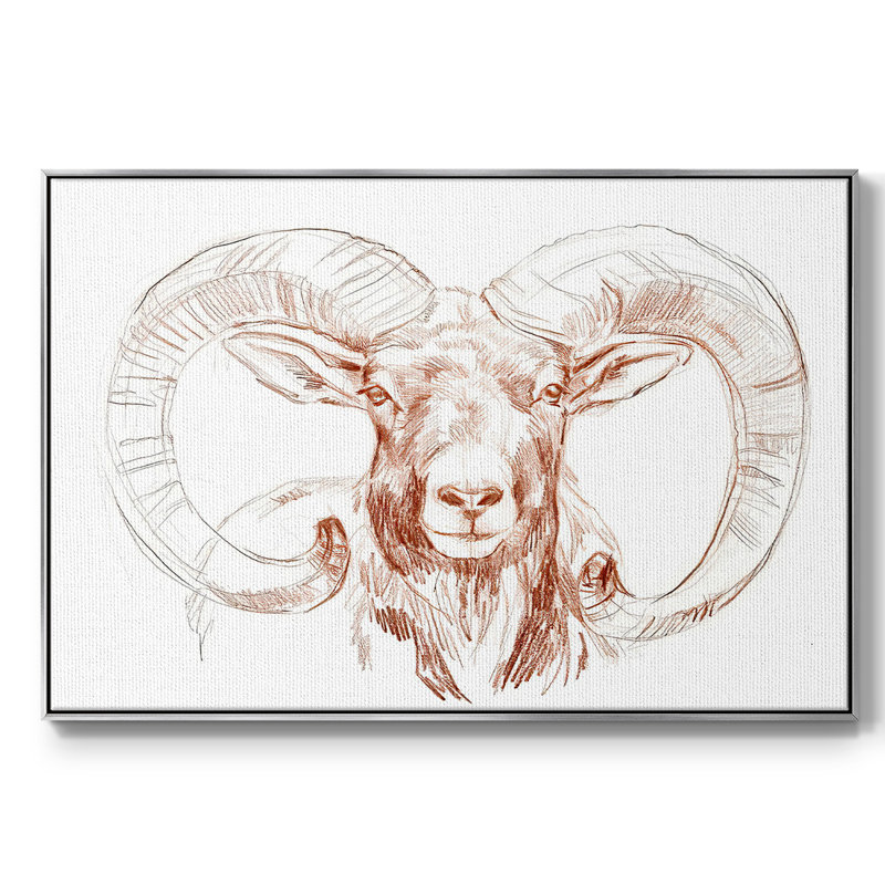 «Big Horn Sheep I», peinture sur toile encadrée, H 17 po x l 25 po x P 2 po, Encadrement argenté