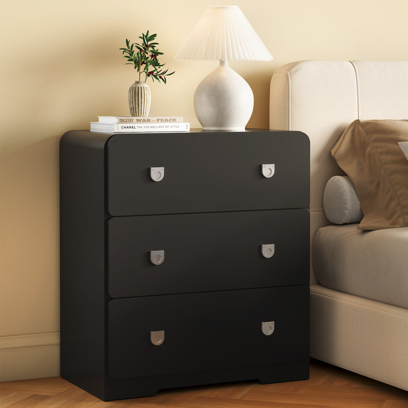 Painted 3-Drawer Nightstand For Bedroom, Black